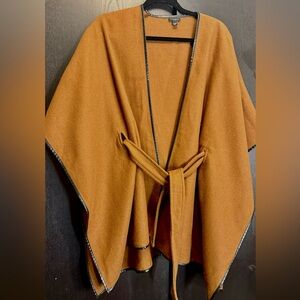 Ann Taylor Women's Carmel Color Cape with Faux Leather Black Trim